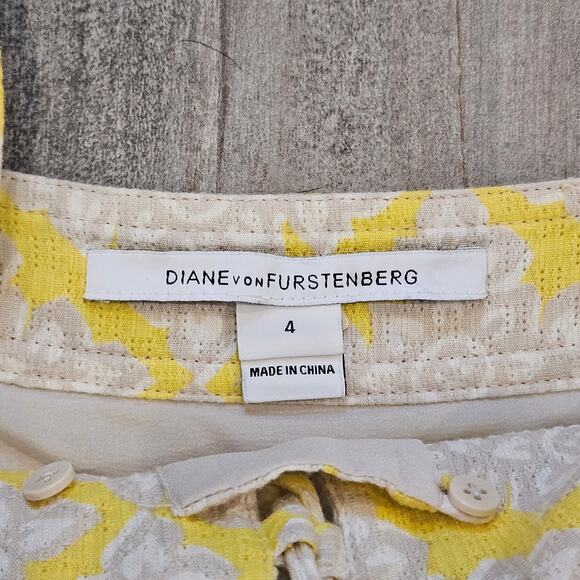Diane Von Furstenberg Lace Up Henna Diamonds Dress Size 4 Yellow Fit & Flare - Picture 12 of 16
